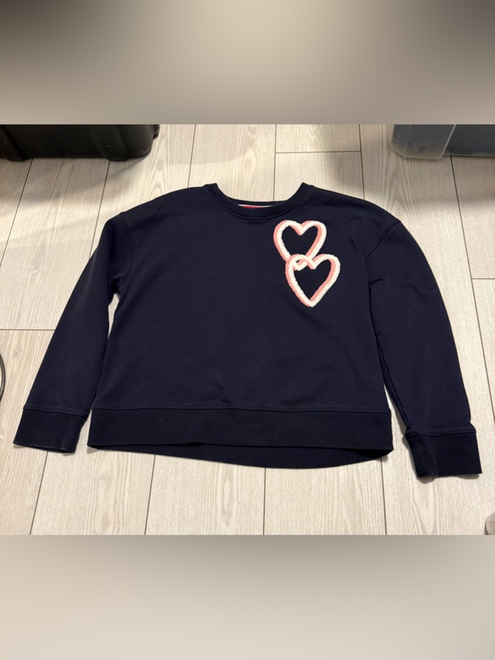 Tommy Hilfiger small pullover heart sweatshirt navy blue pink cozy loungewear